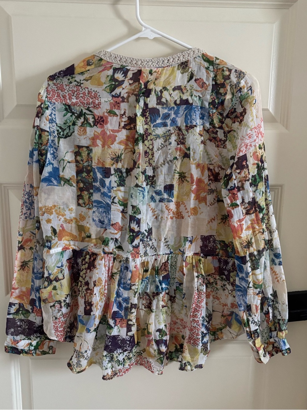 Maeve Abella Pintuck Multi-Color Floral Patchwork Blouse - Cream Base - Picture 5 of 5